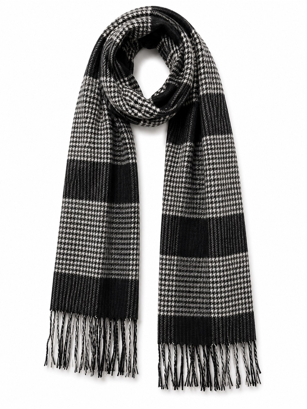 Black & White Houndstooth Scarf - Classic Winter Accessory